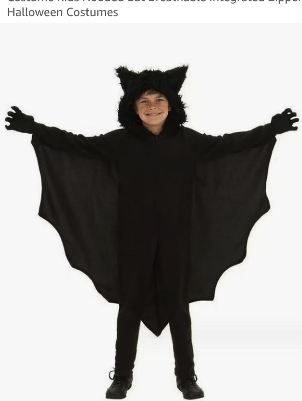 Kids Black Bat Costume Hooded Onesie Size 8